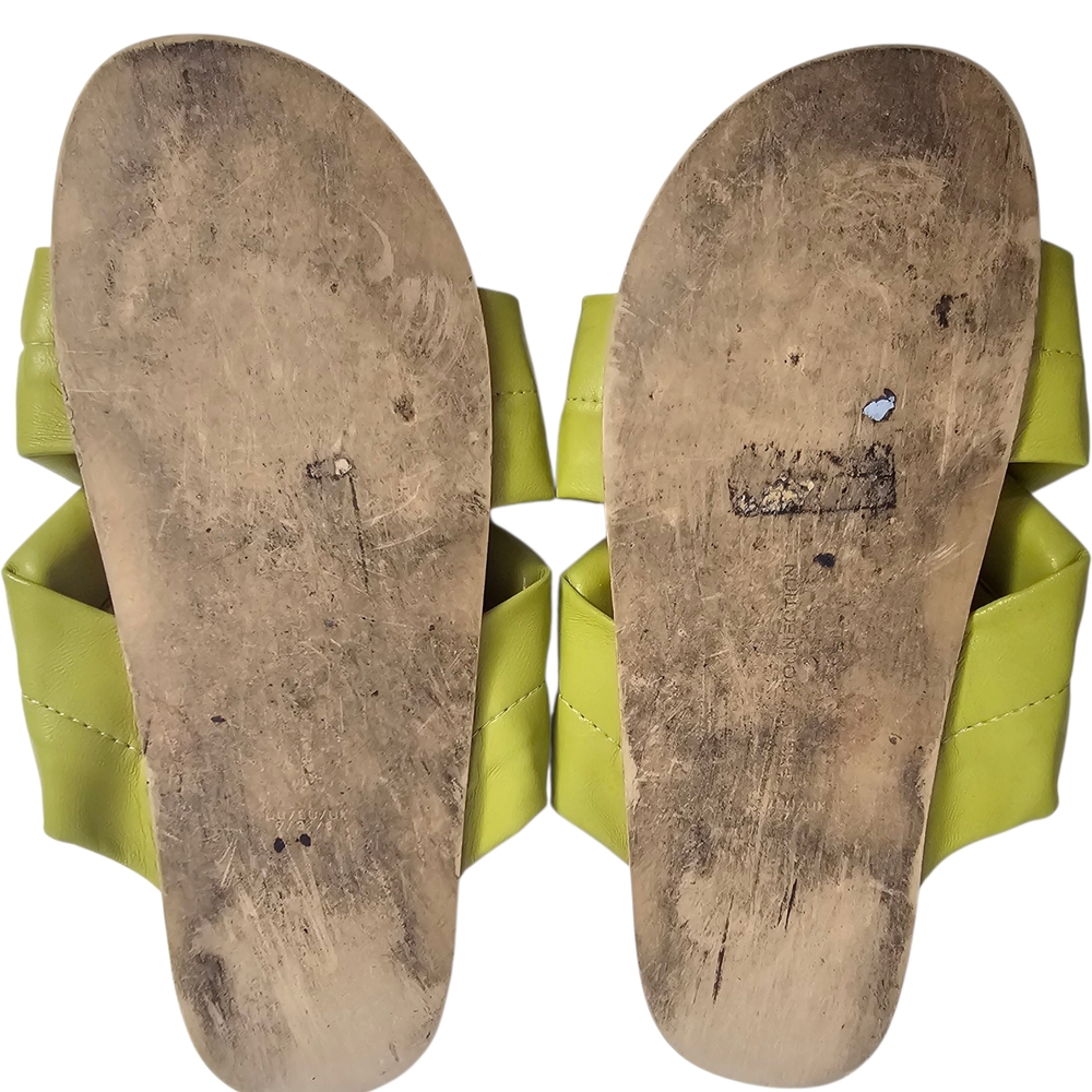 French Connection Yellow Green Hayden Slide Sandals Puffy Straps Criss Cross 7 - Picture 10 of 11